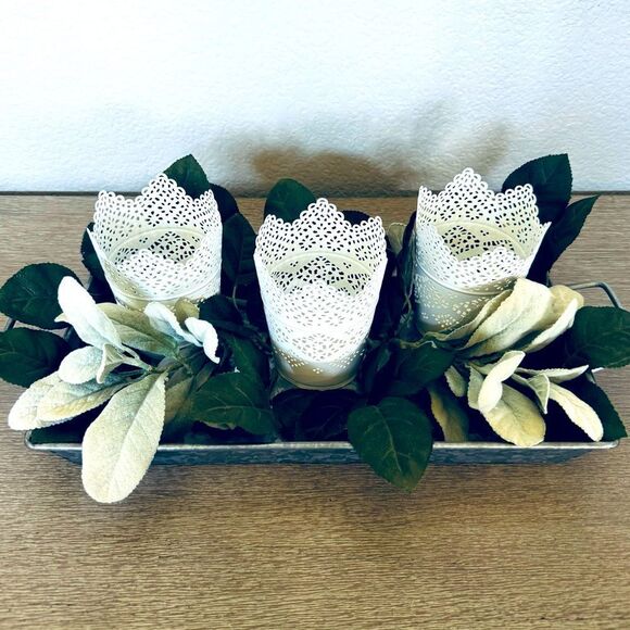 Farmhouse Galvanized Tray Greenery Candle Holder Planter Vases Decor - Picture 1 of 3